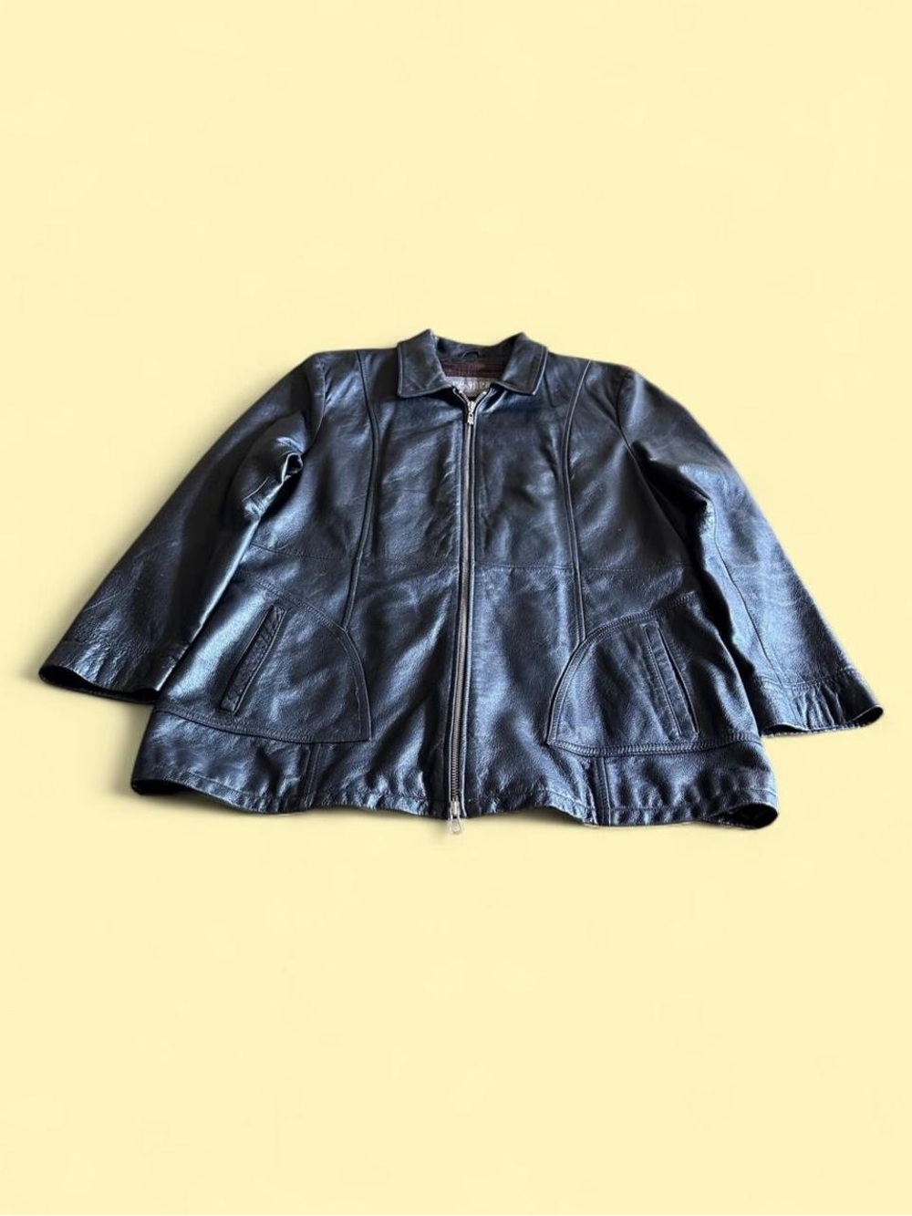 Vintage Wilsons Leather Black Insulated Car Coat Jacket Women’s XL